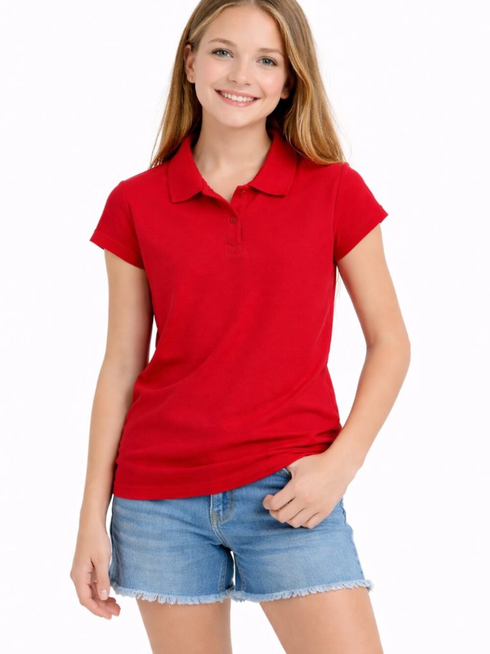 IZOD BRAND Approved Schoolwear Girl's Red Cap Sleeve Uniform Polo Shirt - XL PLU
